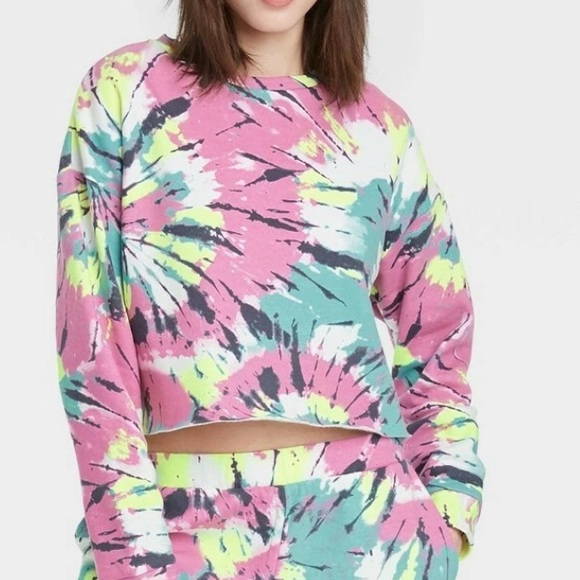 Colsie Tie-Dye Sweatshirt - Pink, Yellow, Teal  NWT - Picture 2 of 2